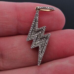 10K Yellow Gold Diamond Lightning Bolt Pave Pendant Charm 25x10mm 1.80 Grams